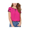 Milumia Womens Casual Pleated Petal Cap Sleeve Round Neck Keyhole Blouse Top