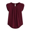 Milumia Womens Casual Round Neck Basic Pleated Top Cap Sleeve Curved Keyhole Back Blouse