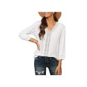 Azokoe Women Summer Swiss Dot Lace V Neck Blouses Casual 3 by 4 Sleeve Loose Shirts
