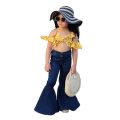 Girl Polka Tops T-shirt Denim Pants Bell Bottom Outfit Clothes