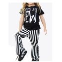 Kids Toddler Baby Girl T-shirts Tops Striped Bell-Bottomed Pants 3Pcs Sunsuit Outfits