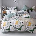 Soft Dinosaur Boys Bedding Twin Bed Set Cotton Duvet Cover for Girls 3 Pcs Blue White Dino Comforter Cover Twin with Zipper Ties 2 Pillow Shams Home Textile