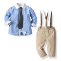 ZIYIXIN Kid Boy Top, Suspender Pants, Lapel Neck Tie Buttons Long Sleeves Striped Chest Pocket Shirt Sling Bottoms